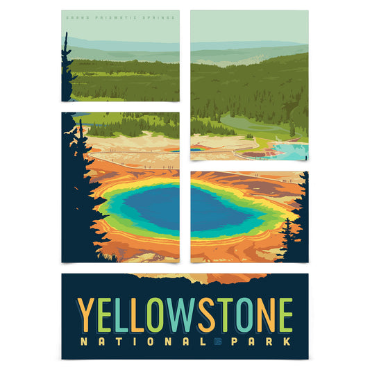 Yellowstone National Park Grand Prismatic Springs 5 Piece Grid Wall Art Room Decor Set  - Print