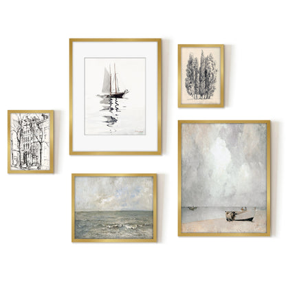 5 Piece Vintage Gallery Wall Art Set - Coastal Impressions Art by Wall + Wonder