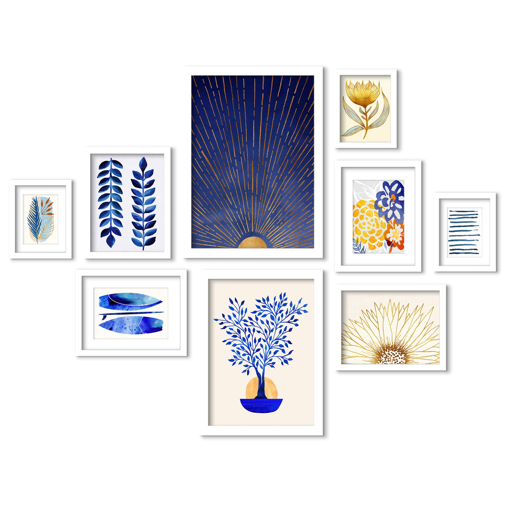 Botanical Blue - 9 Piece Framed Gallery Wall Art Set - Art Set - Americanflat