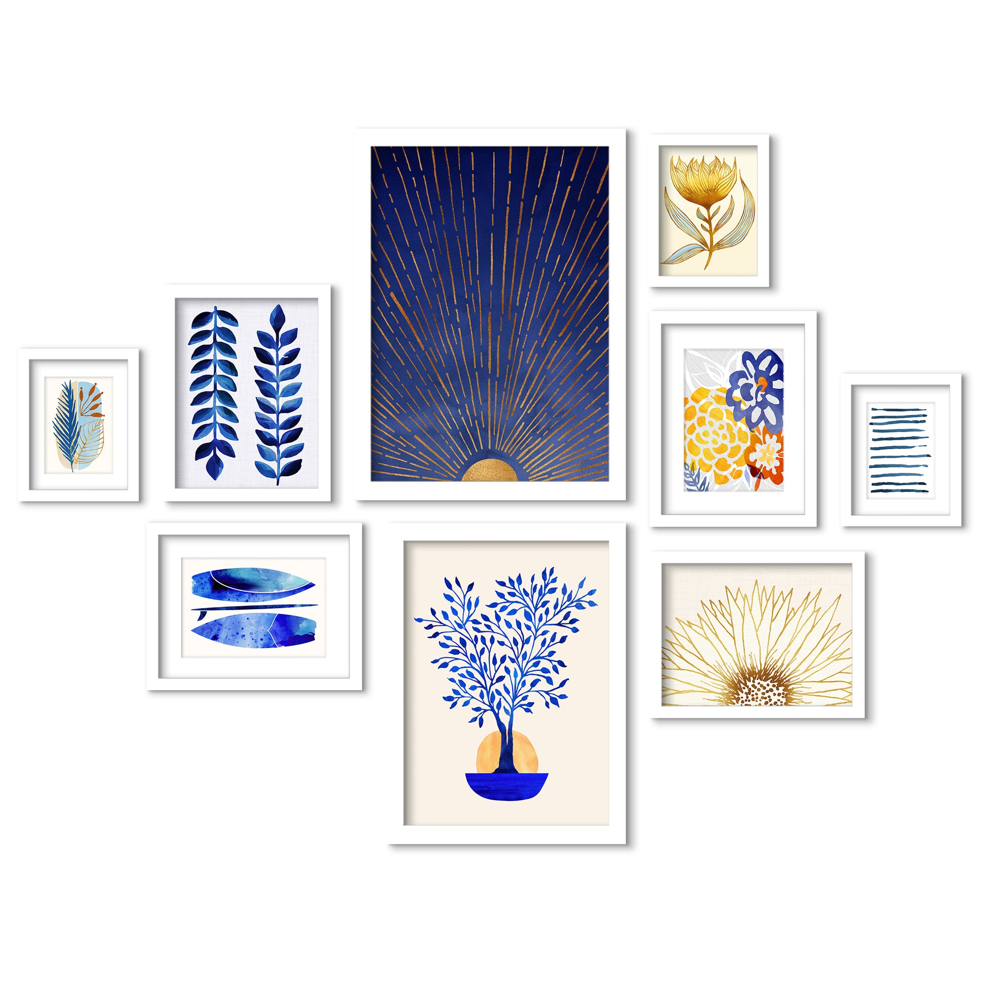 Botanical Blue - 9 Piece Framed Gallery Wall Art Set - Art Set - Americanflat