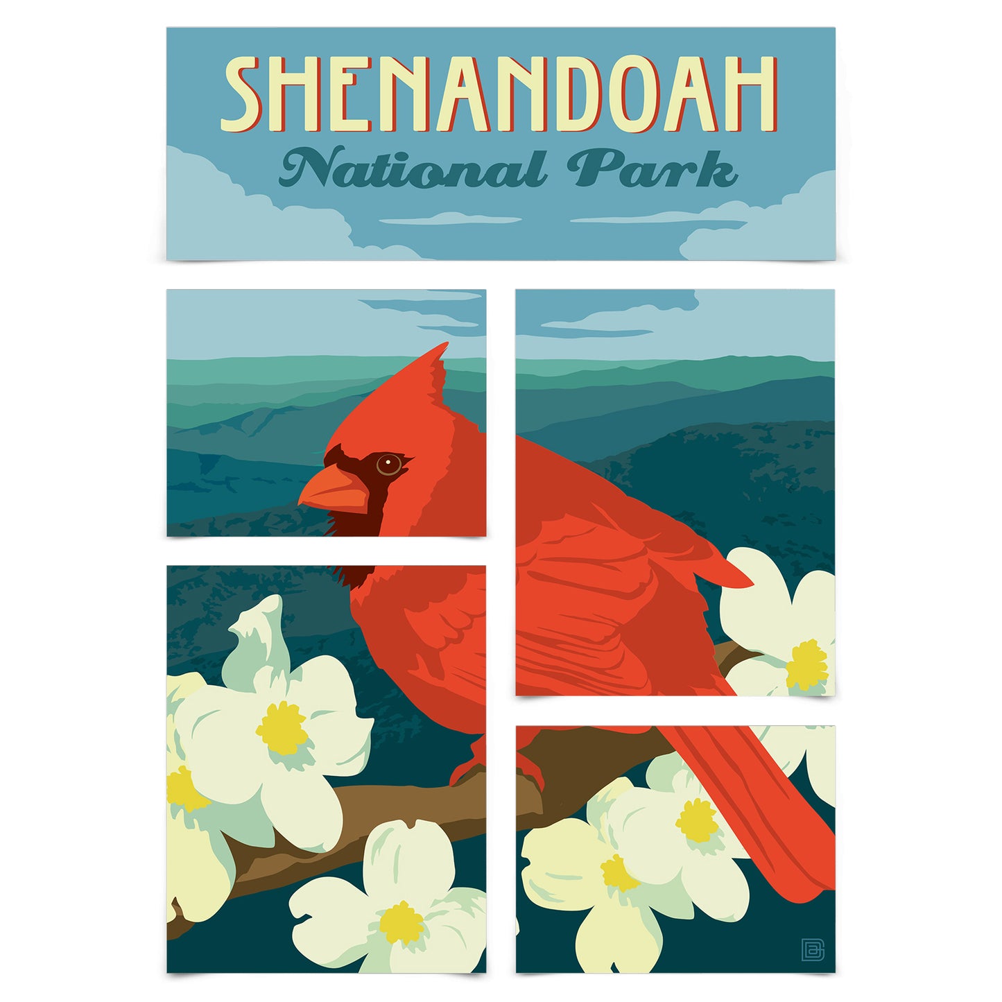 Shenandoah National Park 5 Piece Grid Wall Art Room Decor Set  - Print
