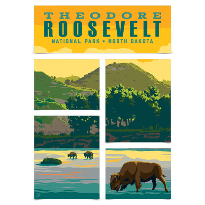 Theodore Roosevelt National Park 5 Piece Grid Wall Art Room Decor Set  - Print
