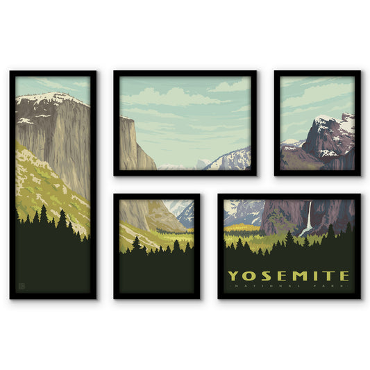 Yosemite National Park Valley 5 Piece Grid Wall Art Room Decor Set  - Framed