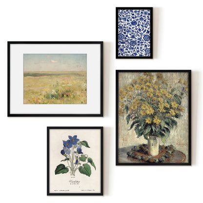 4 Piece Vintage Gallery Wall Art Set - Floral Impressions Art by Wall + Wonder