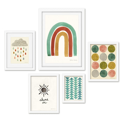 Americanflat 5 Piece Black Framed Gallery Wall Art Set - Colorful Rainbow Shapes Wire Art