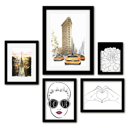 Americanflat 5 Piece Black Framed Gallery Wall Art Set - Watercolor NYC Women Love