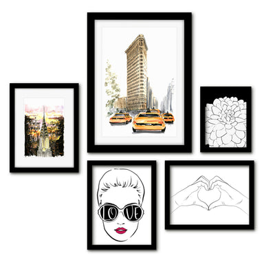 Americanflat 5 Piece Black Framed Gallery Wall Art Set - Watercolor NYC Women Love