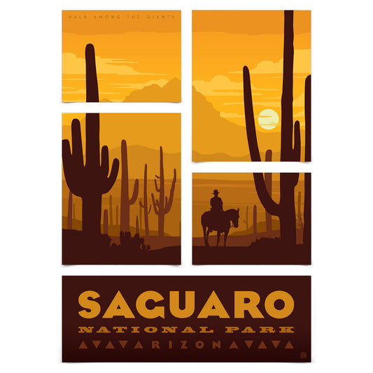 Saguaro National Park 5 Piece Grid Wall Art Room Decor Set  - Print