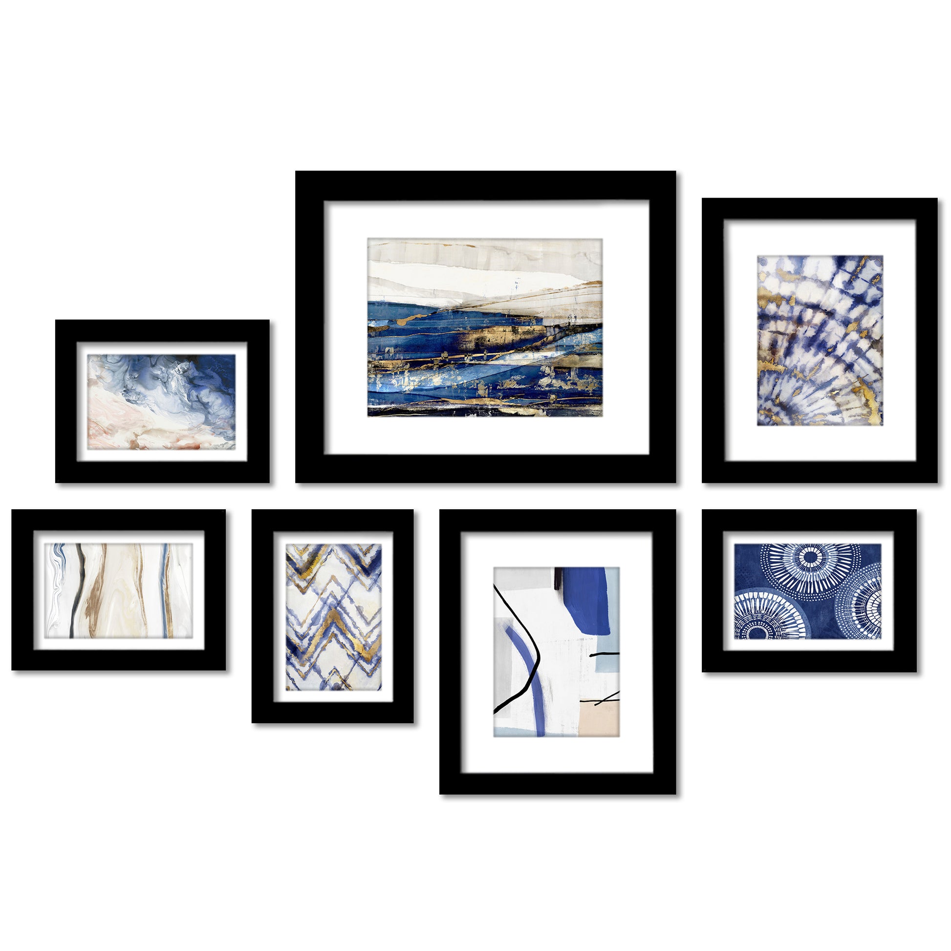 Indigo Dye by PI Creative - 7 Piece Framed Gallery Wall Art Set - Americanflat
