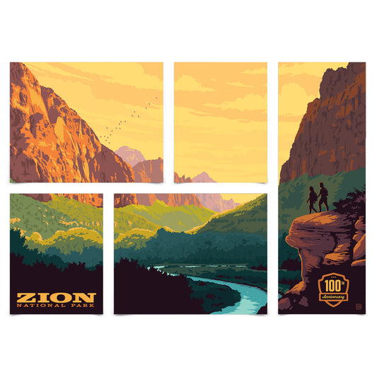 Zion National Park 100th Anniversary 5 Piece Grid Wall Art Room Decor Set  - Print