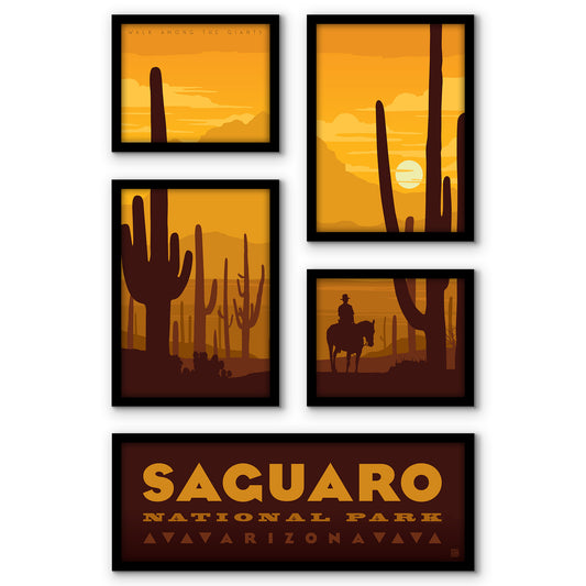 Saguaro National Park 5 Piece Grid Wall Art Room Decor Set  - Framed