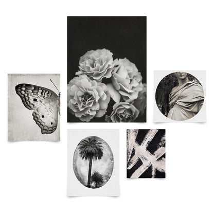 5 Piece Poster Gallery Wall Art Set - Black Abstract Floral Women - Print