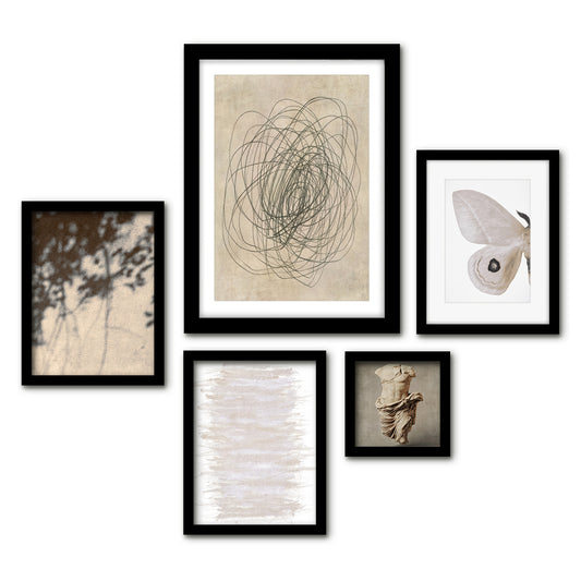 Americanflat 5 Piece Black Framed Gallery Wall Art Set - Beige Abstract Photography
