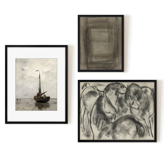 3 Piece Vintage Gallery Wall Art Set - Abstract Equilibrium Art by Maple + Oak