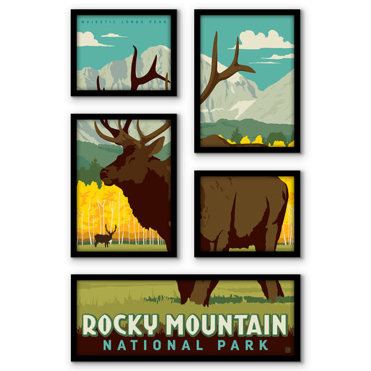 Rocky Mountain National Park Longs Peak 5 Piece Grid Wall Art Room Decor Set  - Framed