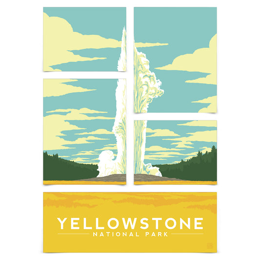 Old Faithful Yellowstone National Park 5 Piece Grid Wall Art Room Decor Set  - Print