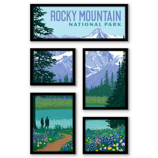 Rocky Mountain National Park Wildflowers 5 Piece Grid Wall Art Room Decor Set  - Print