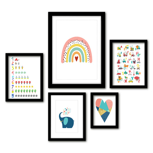 Americanflat 5 Piece Black Framed Gallery Wall Art Set - Colorful Dream, Love & Learn
