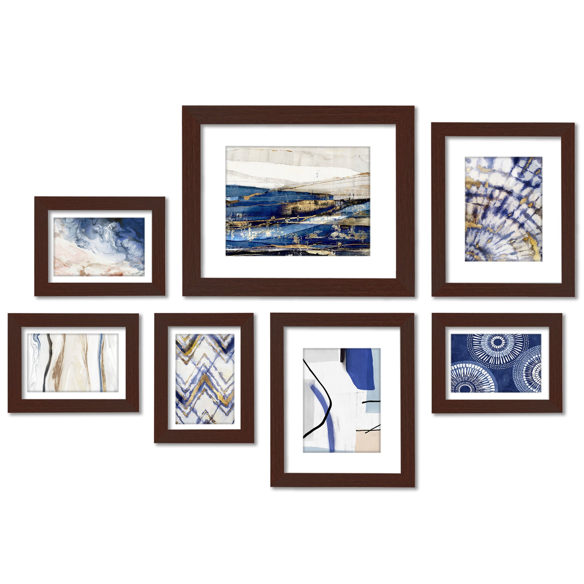 Indigo Dye by PI Creative - 7 Piece Framed Gallery Wall Art Set - Americanflat