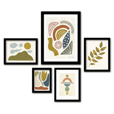 Americanflat 5 Piece Black Framed Gallery Wall Art Set - Colorful Shapes Green Organic Nature