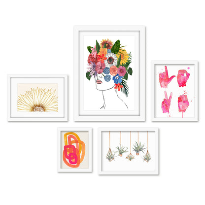Americanflat 5 Piece Black Framed Gallery Wall Art Set - Colorful Floral Femme L-O-V-E