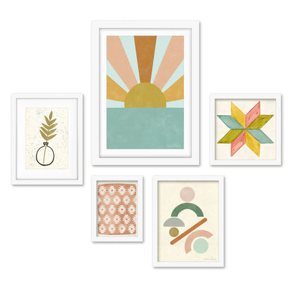 Americanflat 5 Piece Black Framed Gallery Wall Art Set - Pastel Colored Abstract Shapes