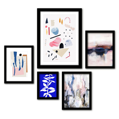 Americanflat 5 Piece Black Framed Gallery Wall Art Set - Blue & Pink Matisse Abstract Shapes