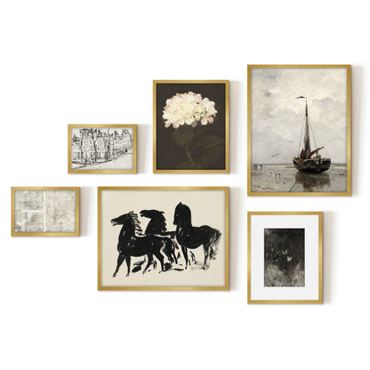 6 Piece Vintage Gallery Wall Art Set - Serenity Art by Maple + Oak