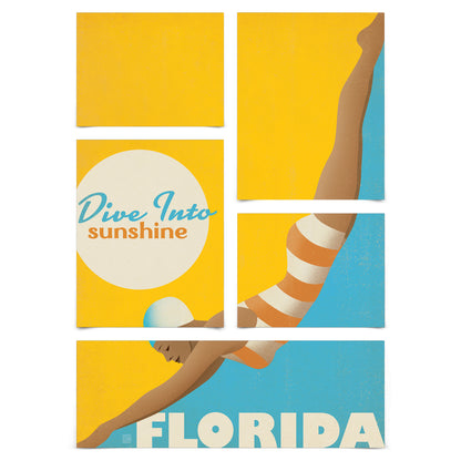 Dive into Sunshine Florida 5 Piece Grid Wall Art Room Decor Set  - Framed