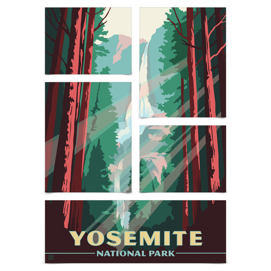 Yosemite National Park 5 Piece Grid Wall Art Room Decor Set  - Print