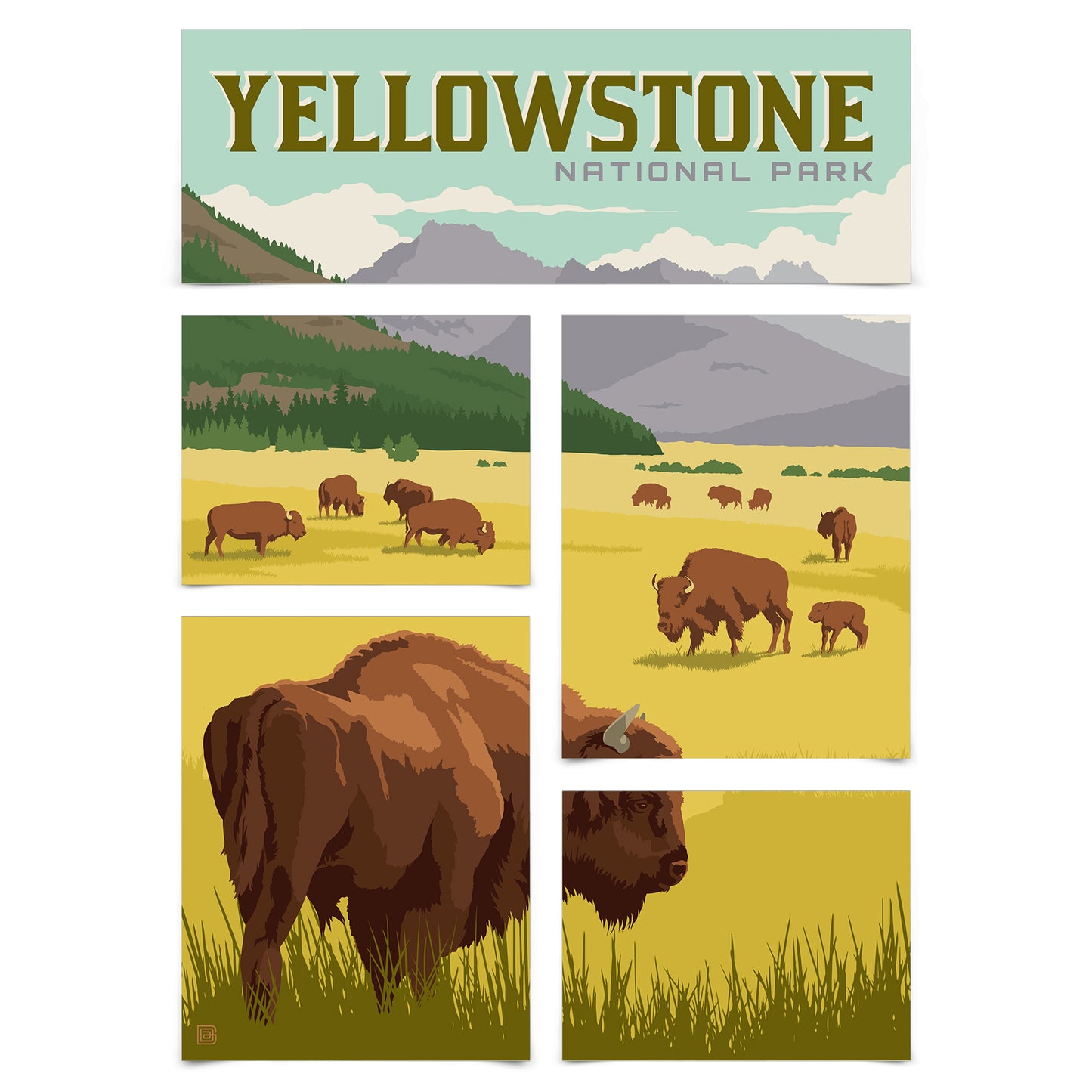 Yellowstone National Park 5 Piece Grid Wall Art Room Decor Set  - Print