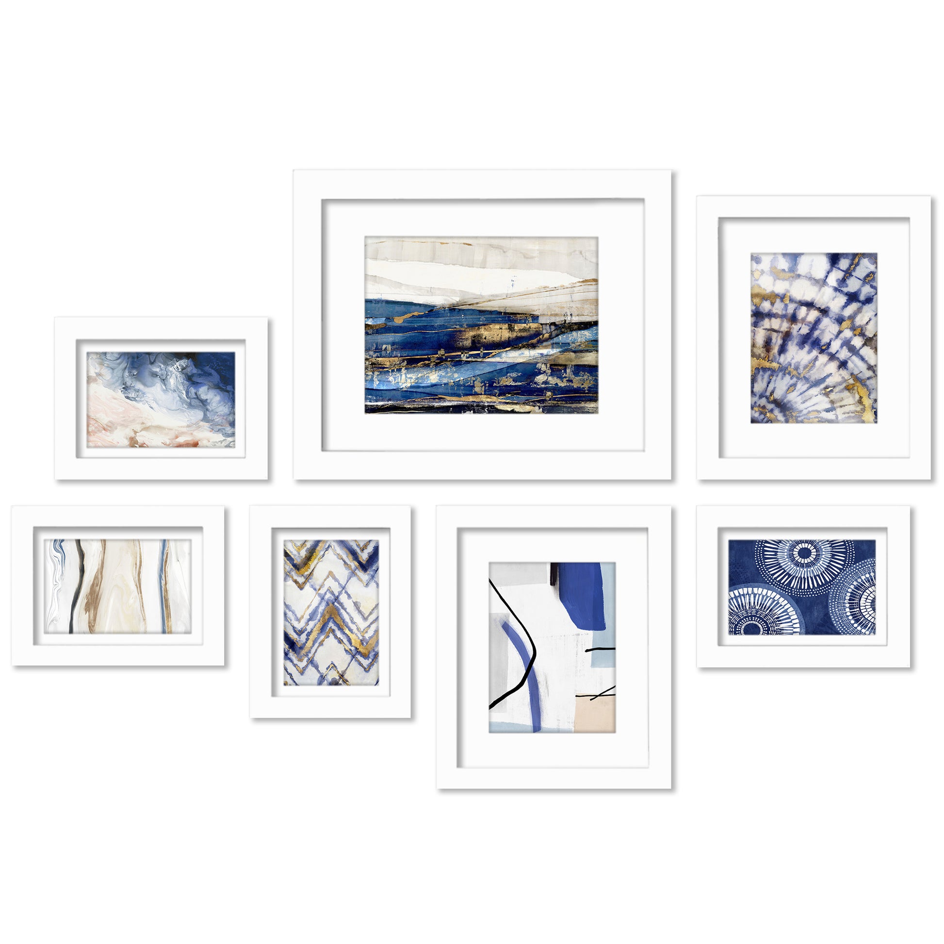Indigo Dye by PI Creative - 7 Piece Framed Gallery Wall Art Set - Americanflat
