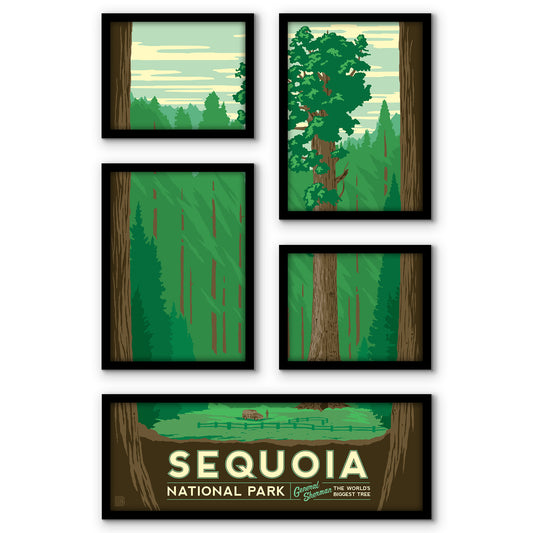 Sequoia National Park 5 Piece Grid Wall Art Room Decor Set  - Framed
