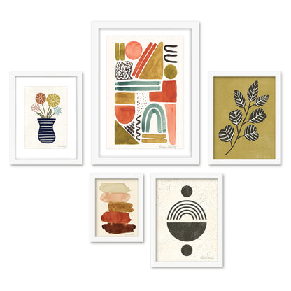 Americanflat 5 Piece Black Framed Gallery Wall Art Set - Colorful Abstract Floral Shapes