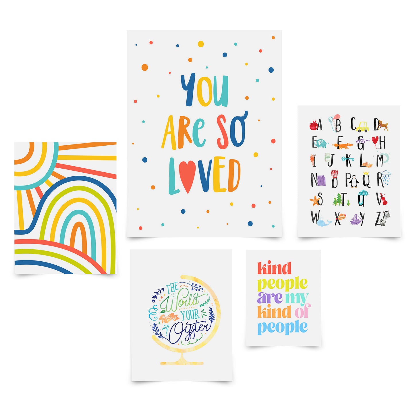 5 Piece Poster Gallery Wall Art Set - Colorful Abstract ABC & Quotes - Print