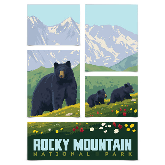 Rocky Mountain National Park Black Bear 5 Piece Grid Wall Art Room Decor Set  - Print