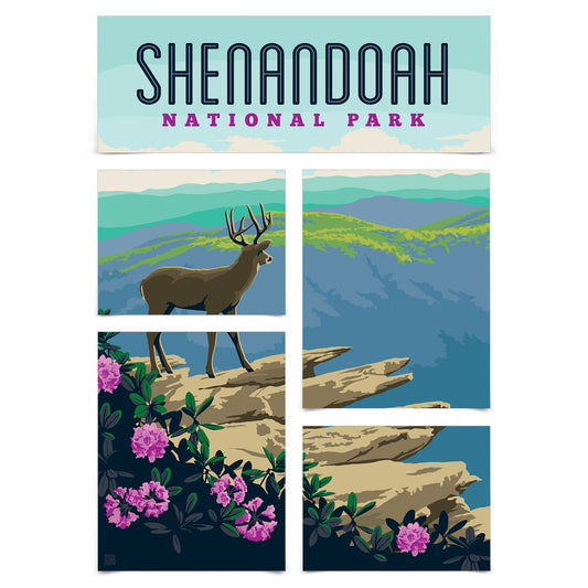 Shenandoah National Park Hawksbill Mountain 5 Piece Grid Wall Art Room Decor Set  - Print