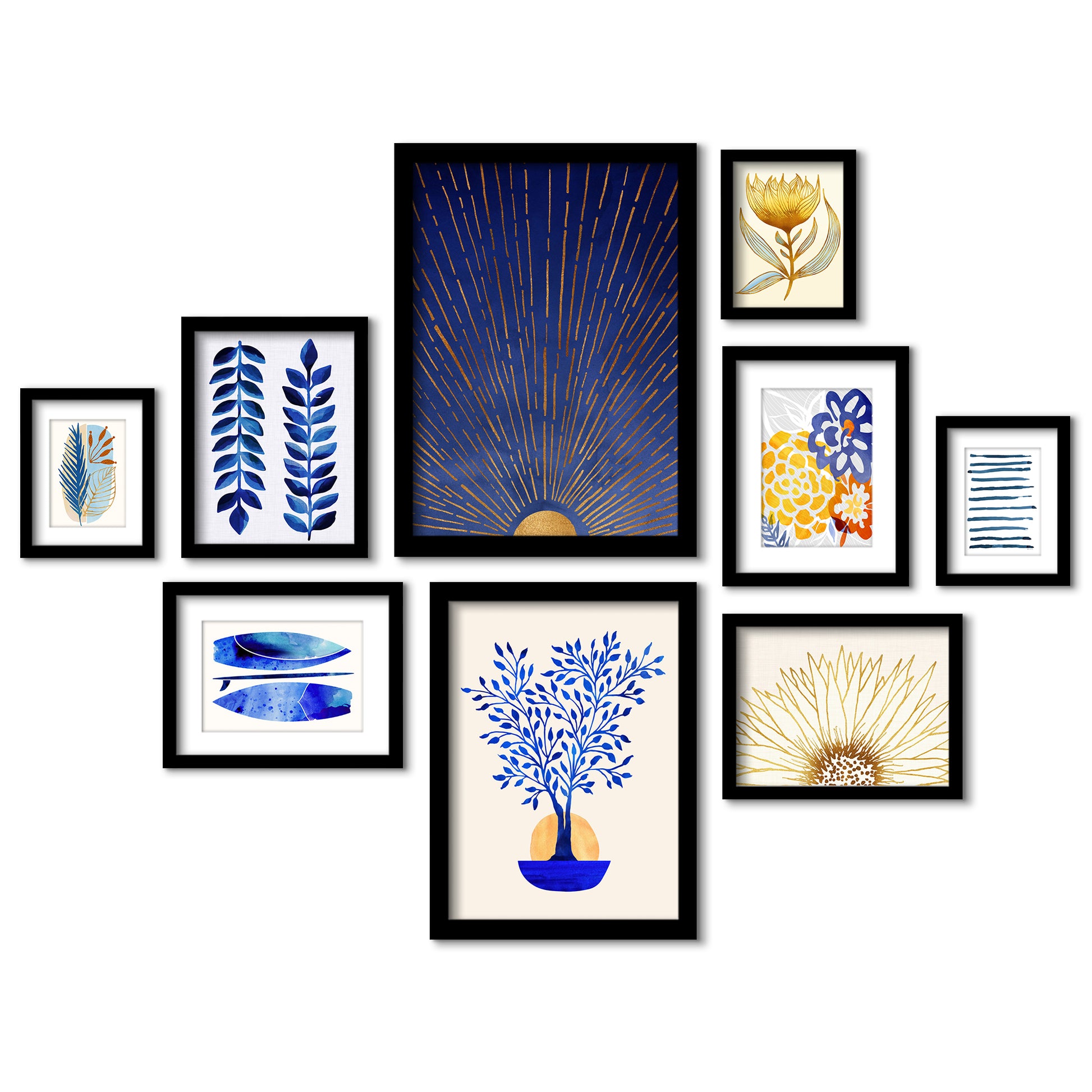 Botanical Blue - 9 Piece Framed Gallery Wall Art Set - Art Set - Americanflat