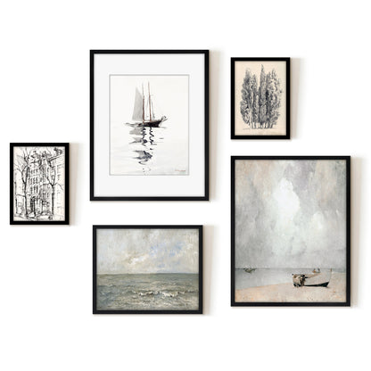 5 Piece Vintage Gallery Wall Art Set - Coastal Impressions Art by Wall + Wonder