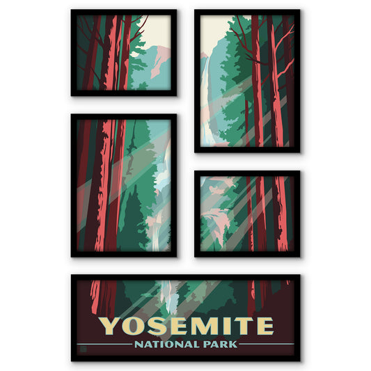 Yosemite National Park 5 Piece Grid Wall Art Room Decor Set  - Framed