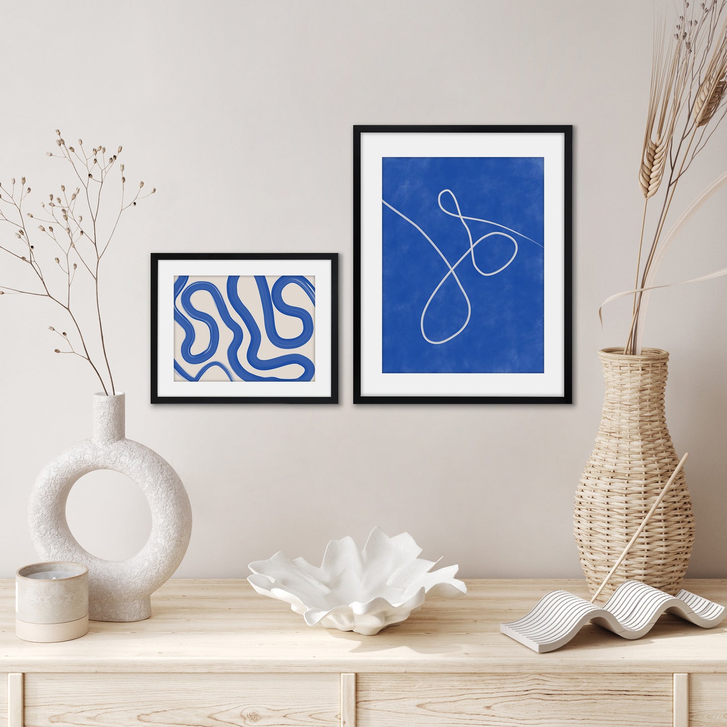 Americanflat Colbalt Blue Continuous Line Drawing by The Print Republic - 2 Piece Set