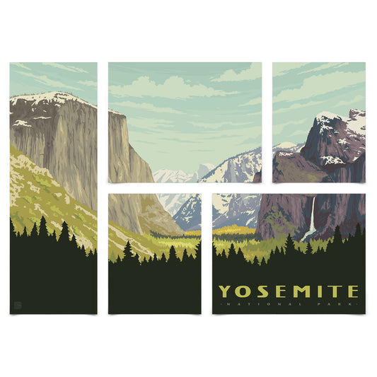 Yosemite National Park Valley 5 Piece Grid Wall Art Room Decor Set  - Print