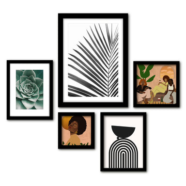 Americanflat 5 Piece Black Framed Gallery Wall Art Set - Female Floral Shapes