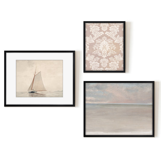 3 Piece Vintage Gallery Wall Art Set - Tranquil Sails Art by Maple + Oak