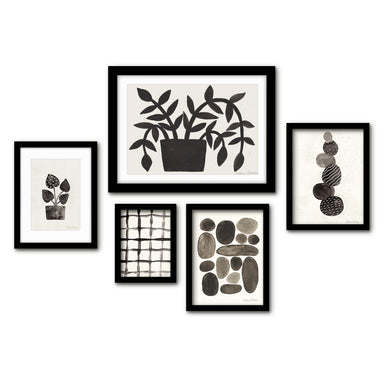 Americanflat 5 Piece Black Framed Gallery Wall Art Set - Watercolor Black Abstract Nature