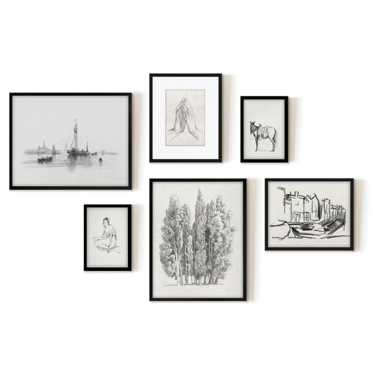 6 Piece Vintage Gallery Wall Art Set - Whispered Canvases Art by Maple + Oak