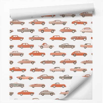Peel & Stick Wallpaper Roll - Red Vintage Cars Boys by DecoWorks