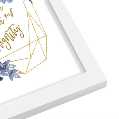 Clothed In Strengthy  Blue Flowers By Wall + Wonder - White Framed Print