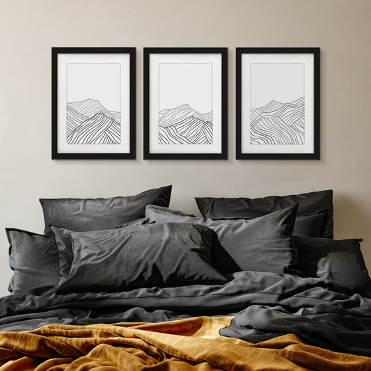 Mountain Range Sketch by Jetty Home - 3 Piece Gallery Framed Print Art Set - Americanflat