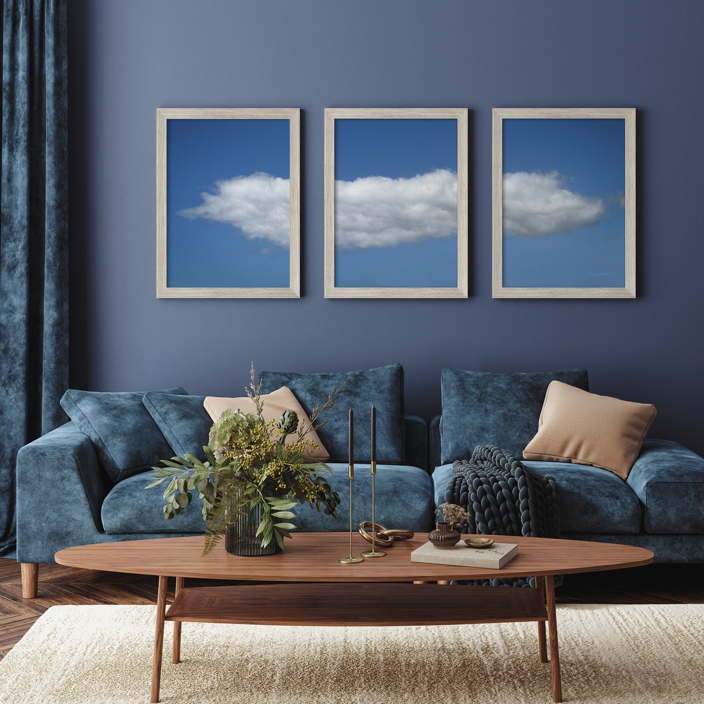White Clouds by Ed Goldstein - 3 Piece Gallery Framed Print Art Set
